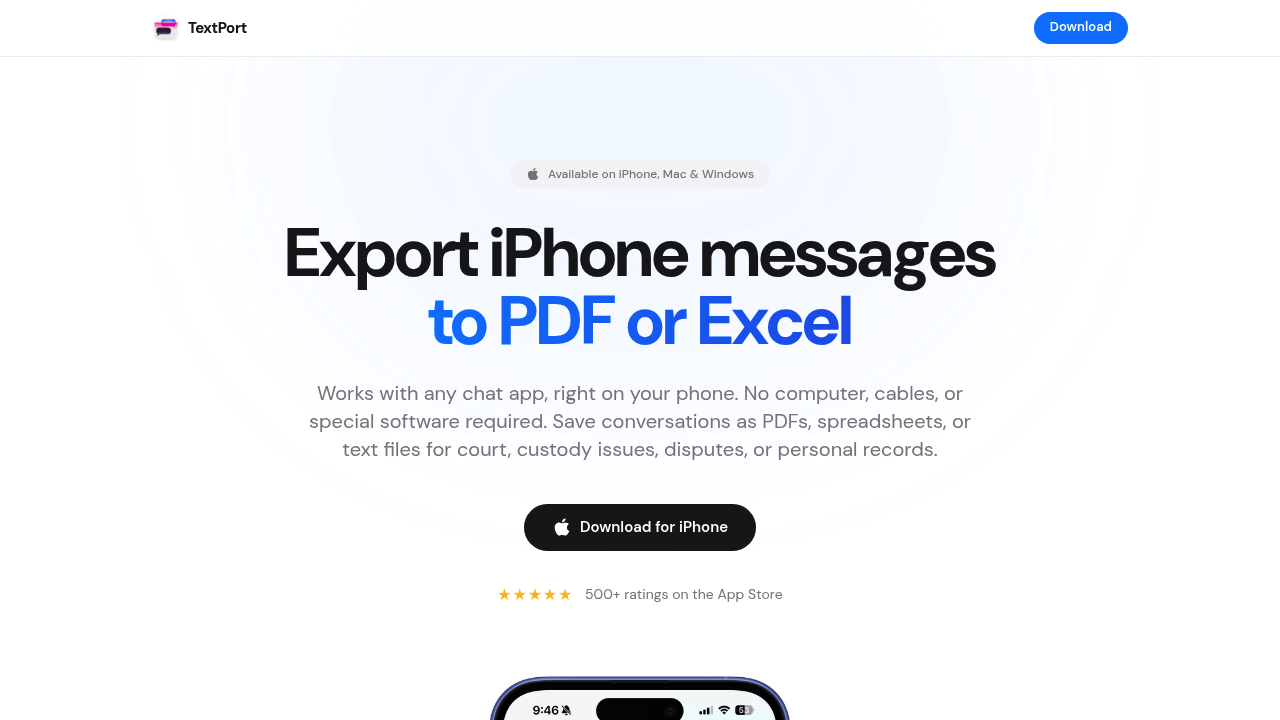Screenshot of https://textport.com