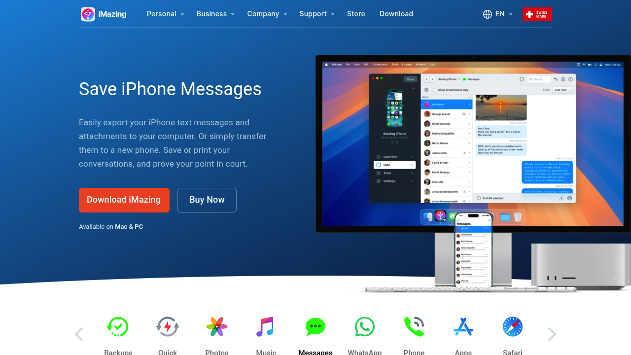 Screenshot of https://imazing.com/transfer-iphone-text-messages-to-computer