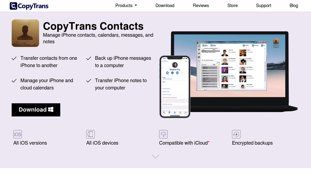 Screenshot of https://www.copytrans.net/copytranscontacts/