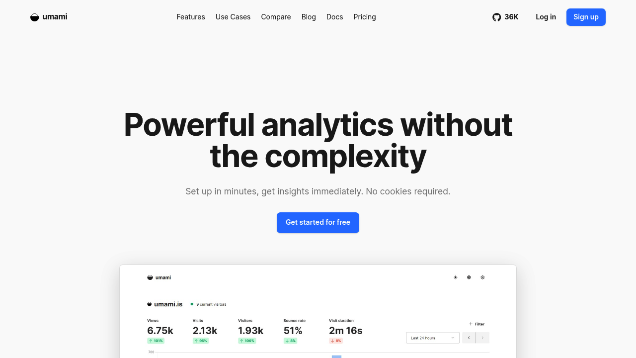 Screenshot of https://umami.is/