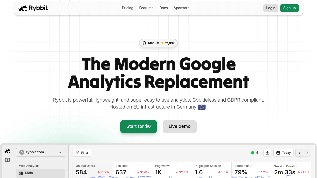 Screenshot of https://rybbit.io/