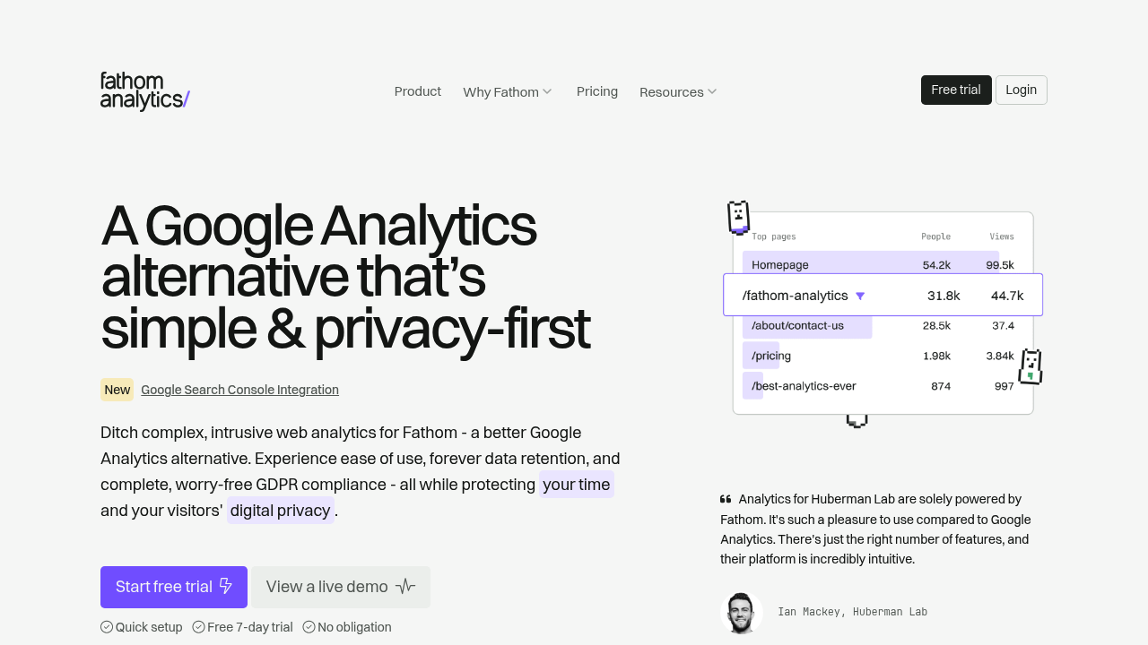 Screenshot of https://usefathom.com