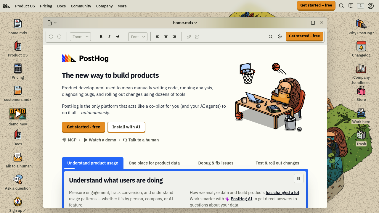 Screenshot of https://posthog.com/