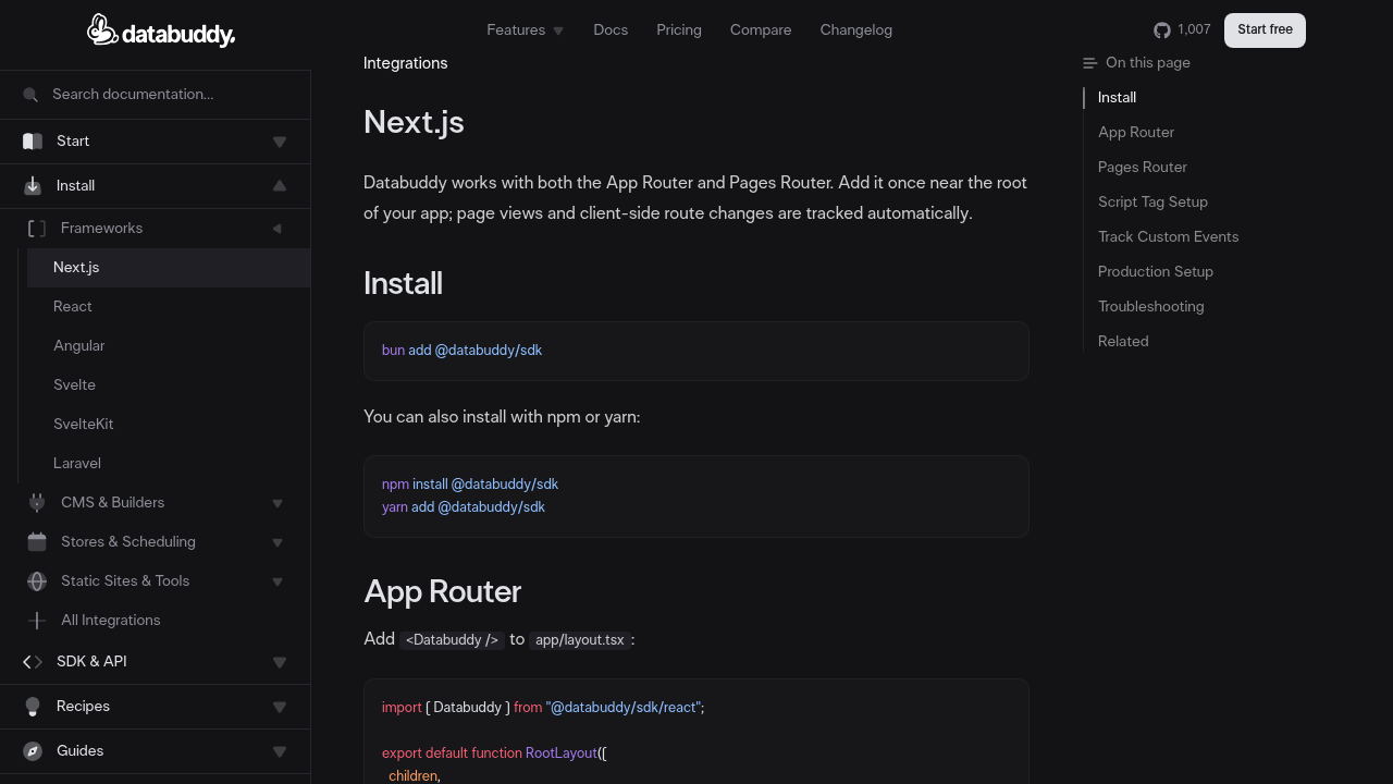 Screenshot of https://www.databuddy.cc/docs/Integrations/nextjs