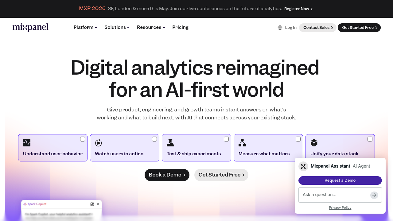 Screenshot of https://mixpanel.com