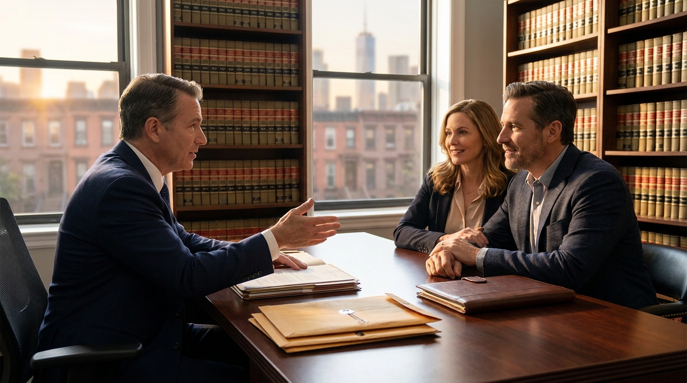 family discusses a trust with estate planning attorney