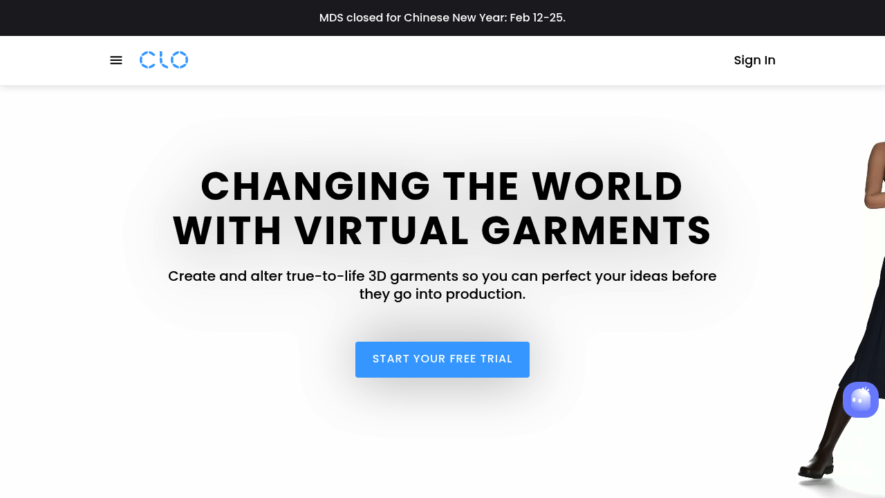 Screenshot of https://www.clo3d.com/