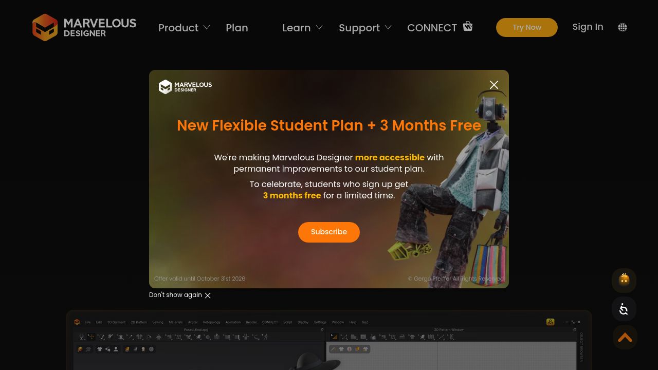 Screenshot of https://www.marvelousdesigner.com/