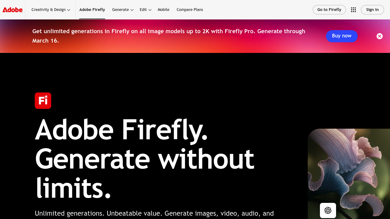 Screenshot of https://www.adobe.com/products/firefly.html