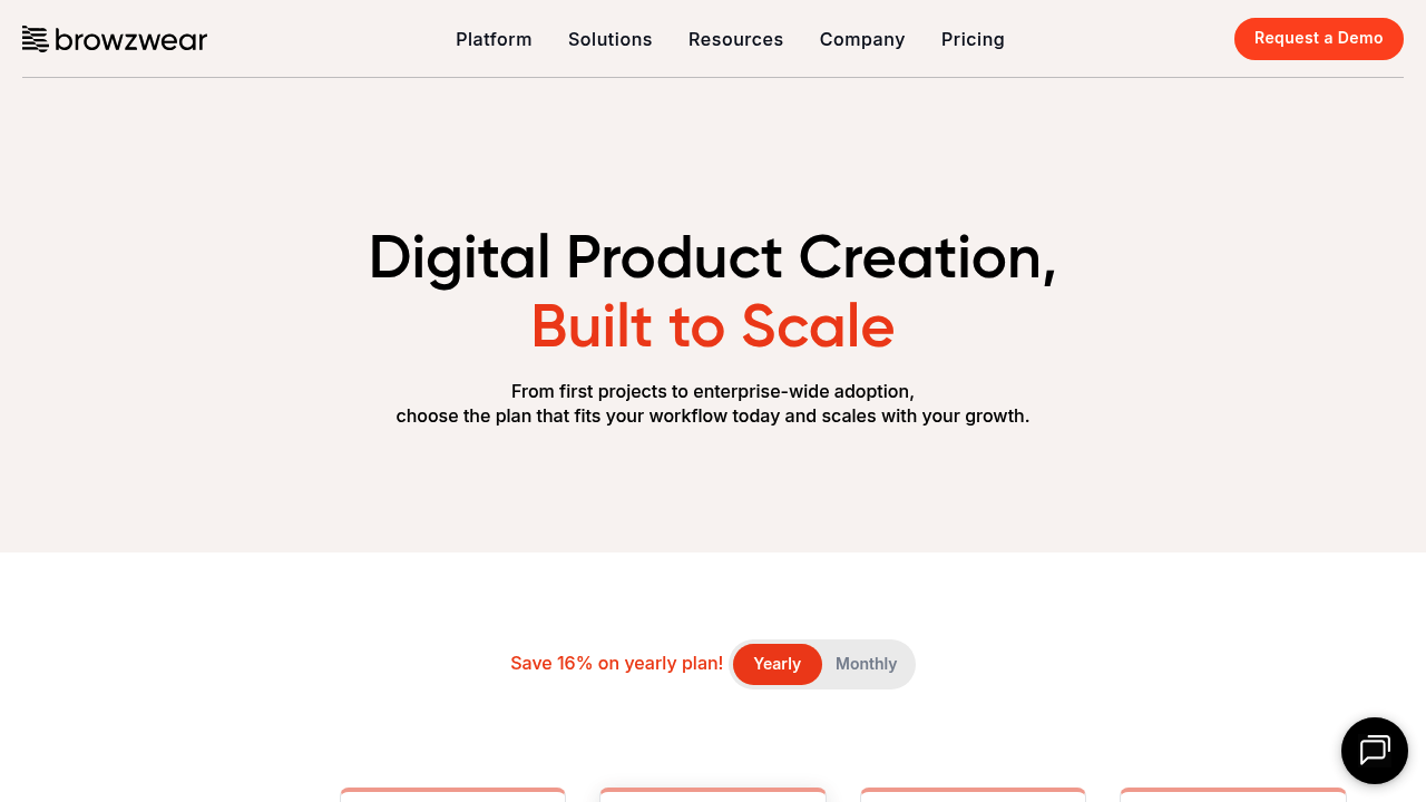 Screenshot of https://browzwear.com/pricing-plans
