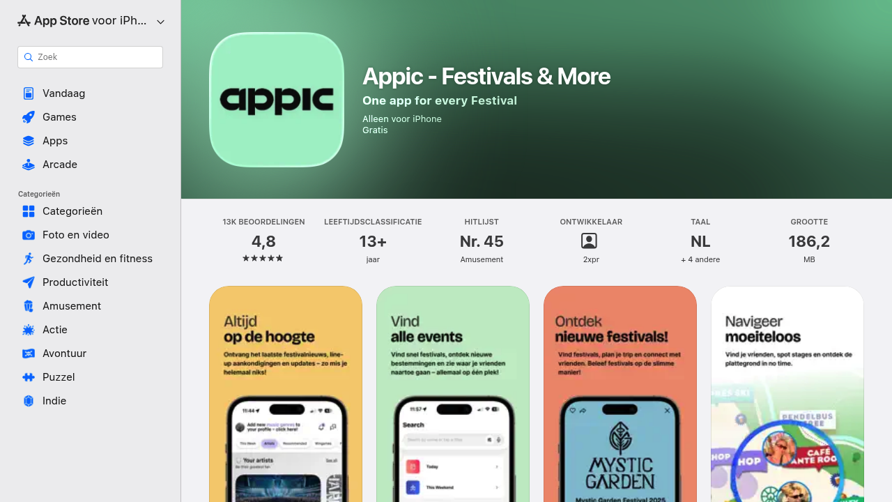 Screenshot van Appic in de App Store