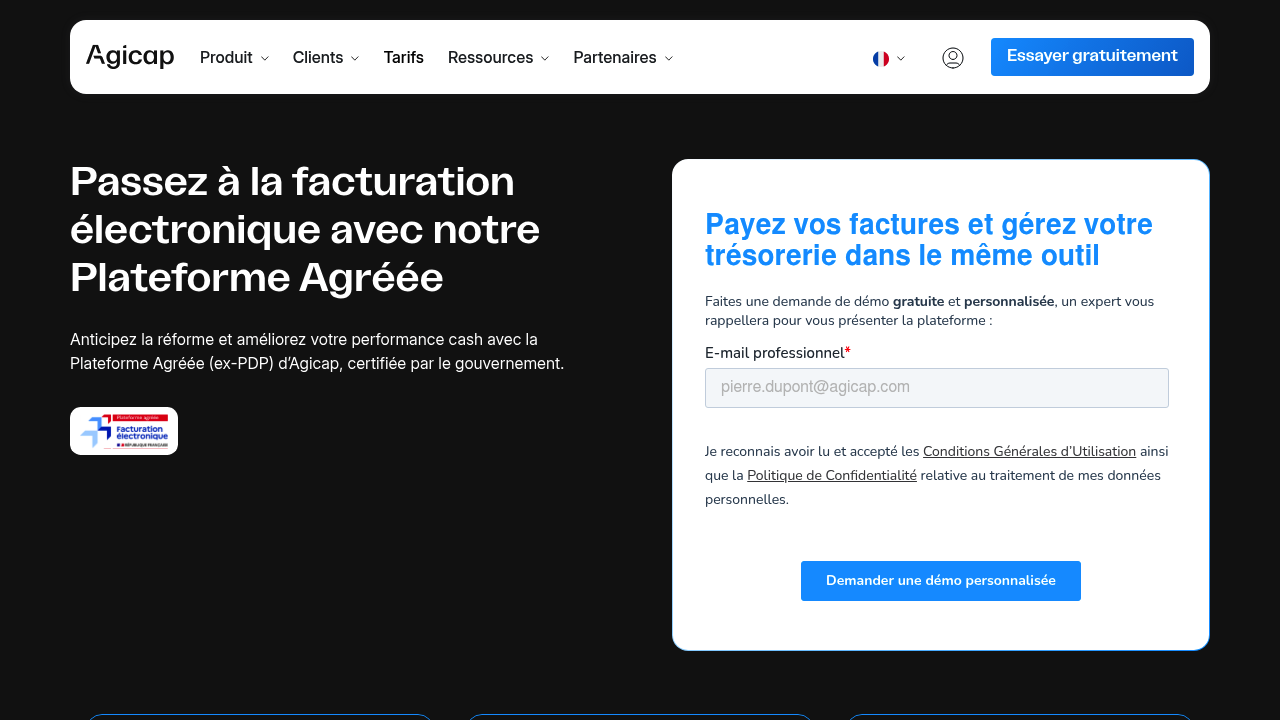 Screenshot of https://agicap.com/fr/fonctionnalites/plateforme-agreee-facturation-electronique/