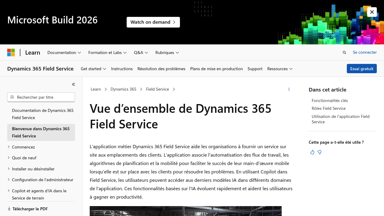 Screenshot of https://learn.microsoft.com/fr-fr/dynamics365/field-service/overview