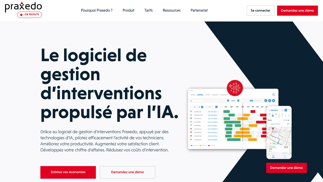 Screenshot of https://www.praxedo.fr/logiciel-gestion-intervention/