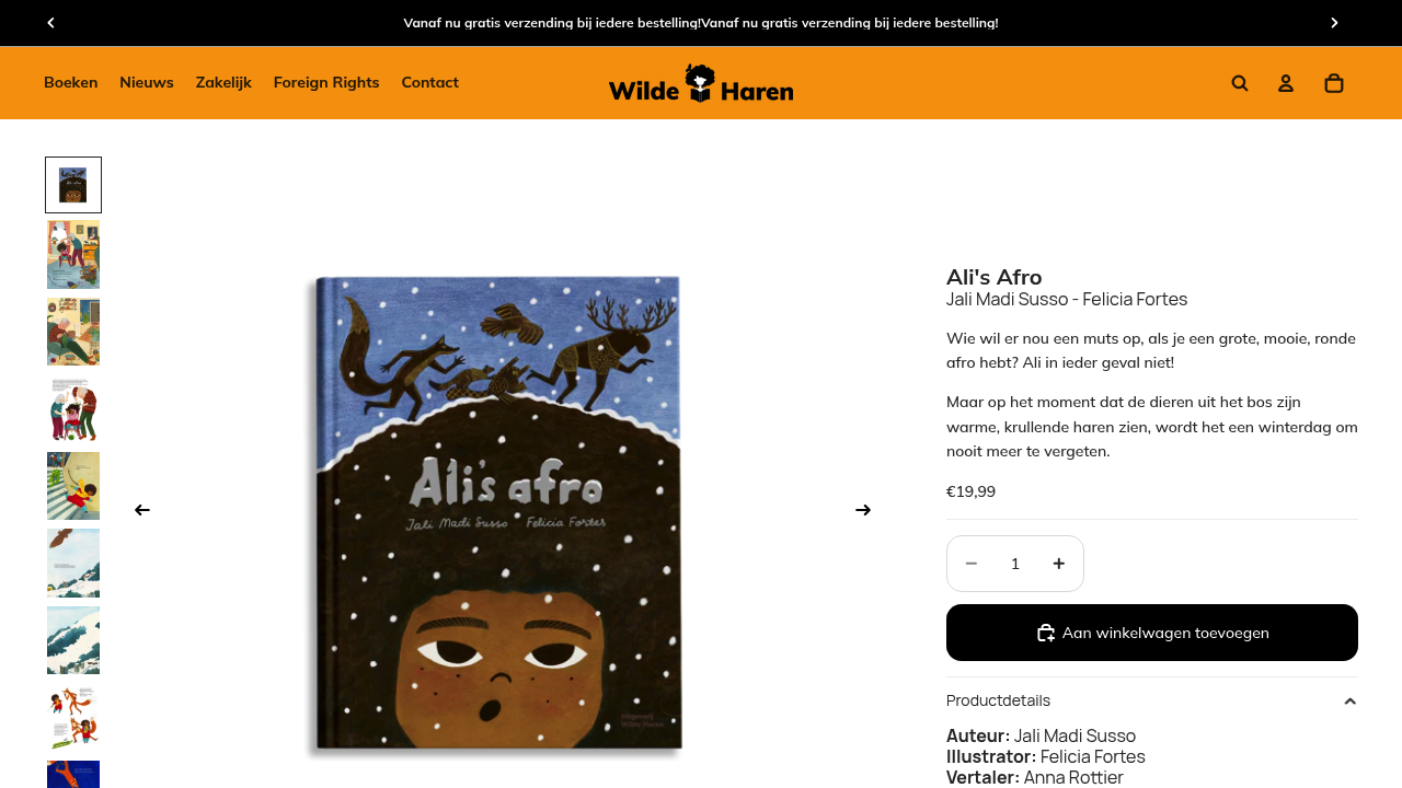 Screenshot of https://uitgeverijwildeharen.nl/products/alis-afro