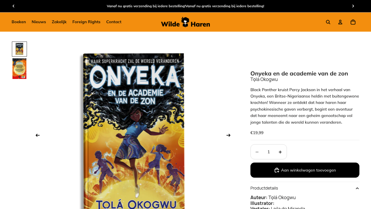 Screenshot of https://uitgeverijwildeharen.nl/products/onyeka-en-de-academie-van-de-zon