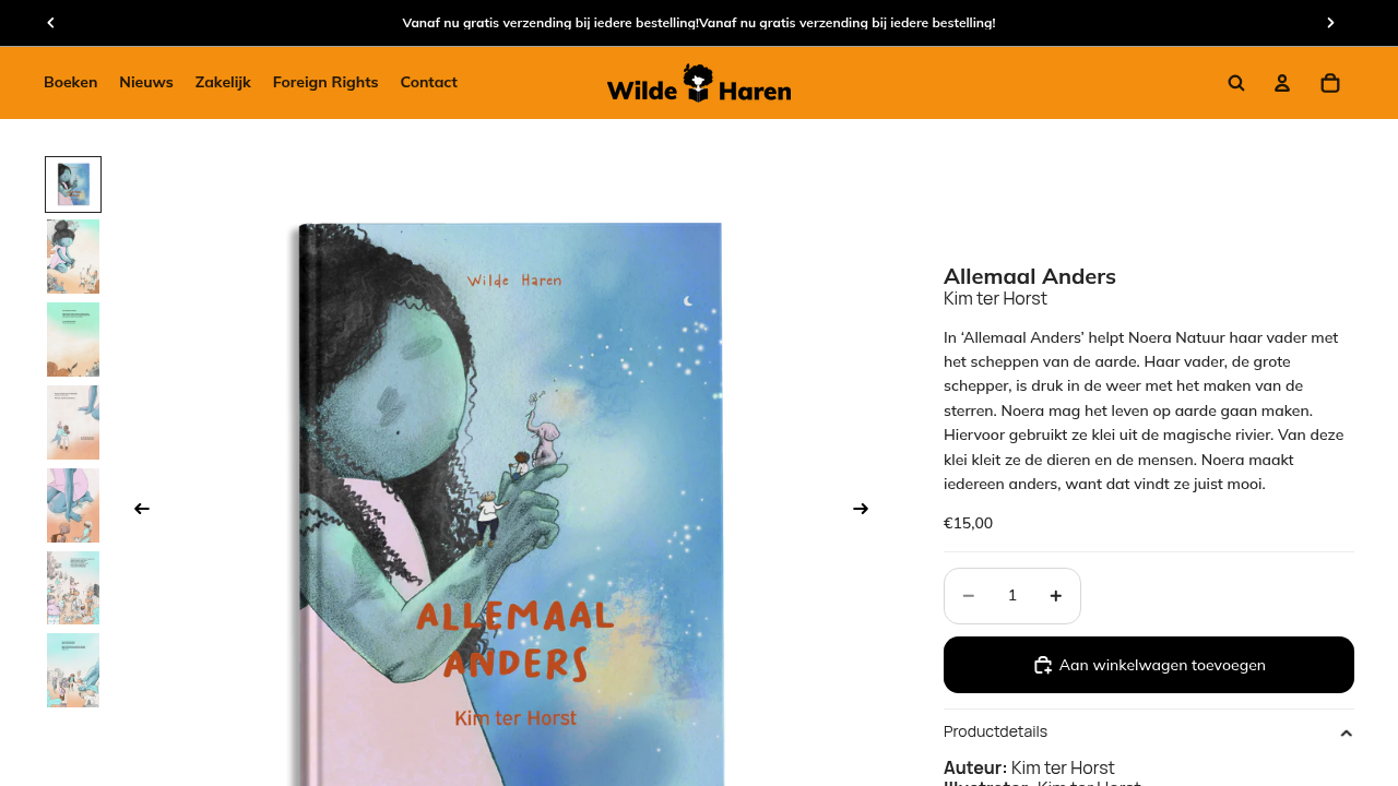 Screenshot of https://uitgeverijwildeharen.nl/products/allemaal-anders